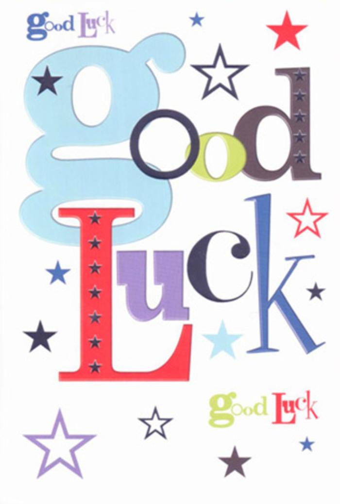 This expressive Good Luck card radiates the same upbeat energy you might feel stepping out of Greenwich Station into the bustle of the high street, all colour and possibility framed on a simple white canvas. The words 'Good Luck' are arranged in the centre in a striking collage of fonts and shades, each letter looking as though it was hand-picked by an imaginative designer with a florist's eye for balance. A wide, pastel-blue 'g' forms the foundation, gently looping forward with an easy confidence. Next to it and beneath it, lean black letters, confident reds, earthy greens, deep violets, and softer blues overlap and align in a loose, playful stack, echoing the way mixed flowers can be combined in a bouquet to create a joyful but coherent whole. The typography feels like a friendly crowd gathered to cheer from the sidelines along Greenwich Park's tree-lined paths-each letter different, but united in its message of support. All around the text, scattered stars pepper the white background in varying sizes and intensities: tiny ink-blue dots like distant constellations, bolder navy and indigo bursts, and airy sky-blue and lilac stars that soften the composition. A few brighter notes of lemony lime punctuate the design, adding a hint of fizz and spontaneity without overpowering the calm white space. The card itself appears to be made from smooth, high-quality cardstock, with flat printing that gives a clean, modern finish while still feeling warm and tactile in the hand. The lighting in the image is even and gentle, with no glare, allowing the colours to appear true and vibrant. Altogether, the card exudes encouragement and light-hearted optimism-the kind of keepsake you'd pair with a fresh, seasonal arrangement from Greenwich Florist, sending someone off to a new school, promotion, or big audition with a pocketful of colour and a sky full of stars.