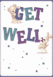 The scene on this get well card radiates playful optimism and comfort, bringing the lightness of a spring day in Greenwich right into focus. A cuddly teddy bear, softly textured and coloured in earthy browns, rests its paws atop the bold, colourful 'Get,' while an exuberant puppy, with droopy velvet ears, balances joyfully on 'Well.' Indigo and teal shades make the jovial letters pop against a smooth, cream background, recalling the vibrant palette of blooms sold along Greenwich High Road. Sprinkled across the card, tiny twinkling stars in shades of blue and purple craft a hopeful, magical environment, much like the shimmer of dew on morning flowers. The illustrated fur of both companions appears tender and tactile, suggesting the same comforting embrace one feels from a lovingly sent bouquet. Each stroke conveys compassion, perfect for lifting a neighbour's spirits-whether for those recovering on the River's edge or in the bustling heart of Greenwich Market. This design delivers not just a get well message, but a sense of genuine care, easily paired with flowers to bring warmth and reassurance to anyone on the mend locally.